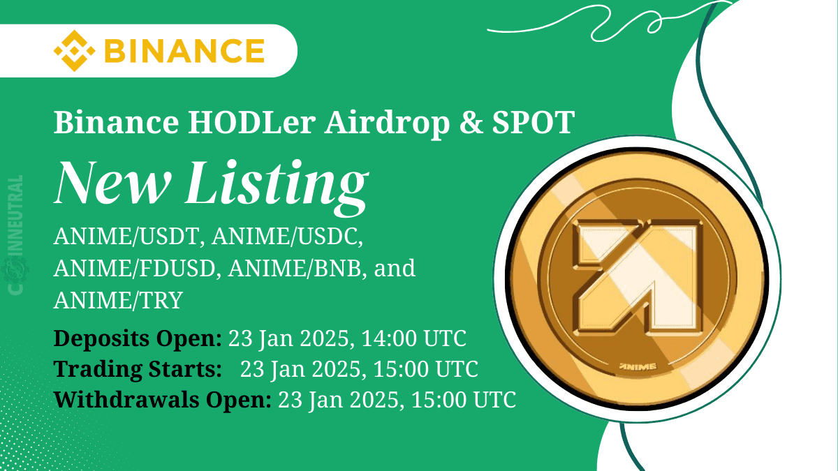 Binance introduces Animecoin on its HODLer airdops